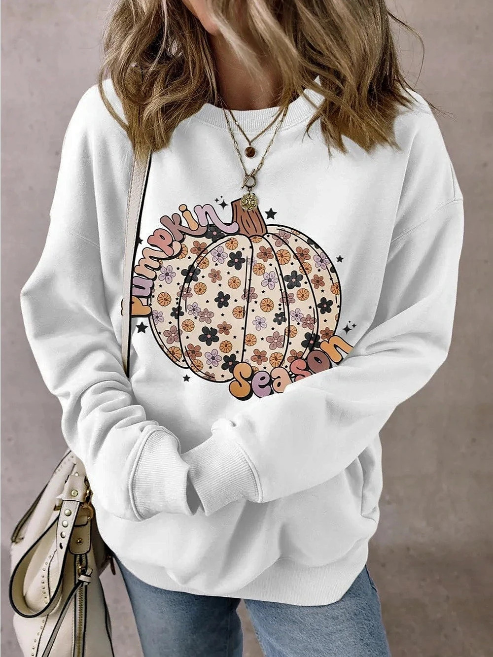 Pumpkin Season Graphic Sweatshirt in White NWT